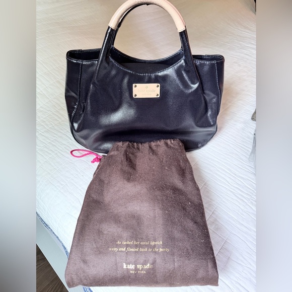 Kate Spade Shiny Black Tote with Tan Handles - Picture 11 of 13